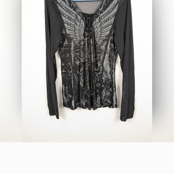 Affliction Womens Battle Zone Lace Up Top Mesh Back/Sleeves. XL - Picture 9 of 9